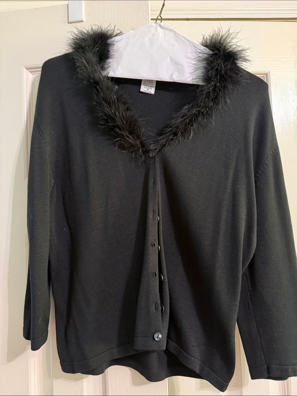 Black Faux-Fur Trim Button-Front Women's Cardigan
